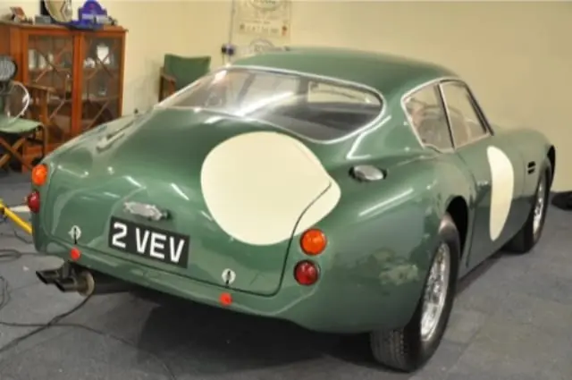 Green Aston Martin DB4 Zagato '2 VEV' prepared for concours