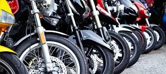 Row of motorcycles in storage