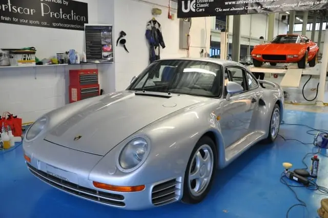 Silver Porsche 959 after paint correction and ceramic coating